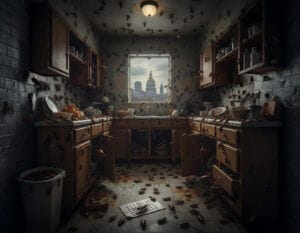 Cockroach infestation in kitchen, highlighting pest control needs, only available at Old Bay Pest Control Services in Annapolis, MD, US.